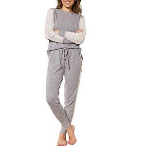 FLORA NIKROOZ WOMENS 2 PIECE PAJAMAS Small Heather GRAY Long Sleeve Loungewear